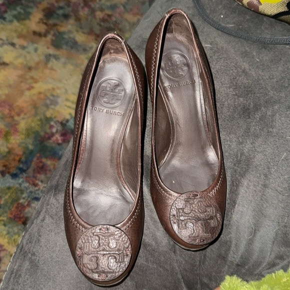 Tory Burch Dark Brown Leather Wedge Shoes Classic Everyday Wear Business Size 5
